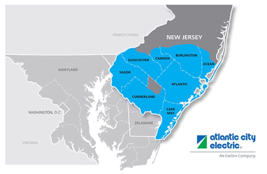 Pictured is Atlantic City Electric’s service area in New Jersey. 
