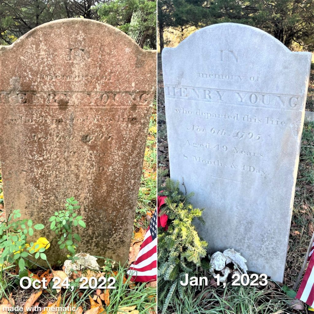 Shown is the gravestone of Henry Young (1746-1795) who is believed to be the only Revolutionary War veteran buried in Upper Township.  