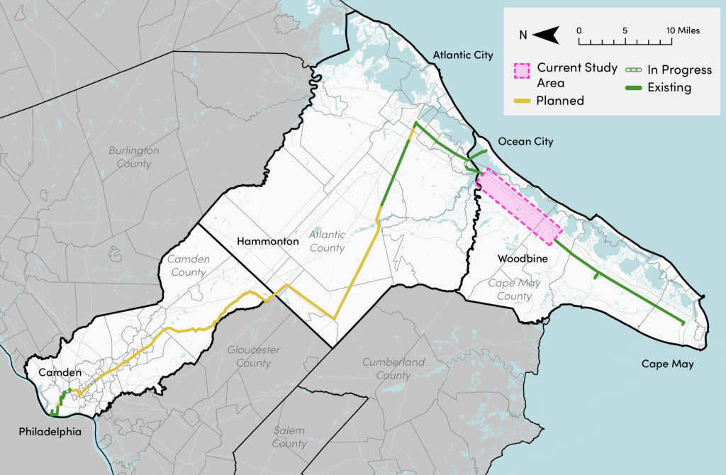 Shown is the 105-mile bike trail that will run from Philadelphia to Cape May. 