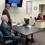Wildwood Mayor Peter Byron (seated) in court May 19 with his attorney