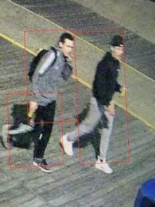 The individuals shown are suspects in a series of car burglaries on the early morning of May 28. Police are asking the public’s assistance in identifying them.