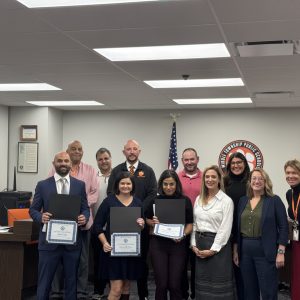 BOE meeting - front row left_ Wolf, McPherson, Llaberia