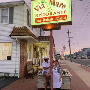 Via Mare restaurant in Avalon with owners(?) Mario and Giulia